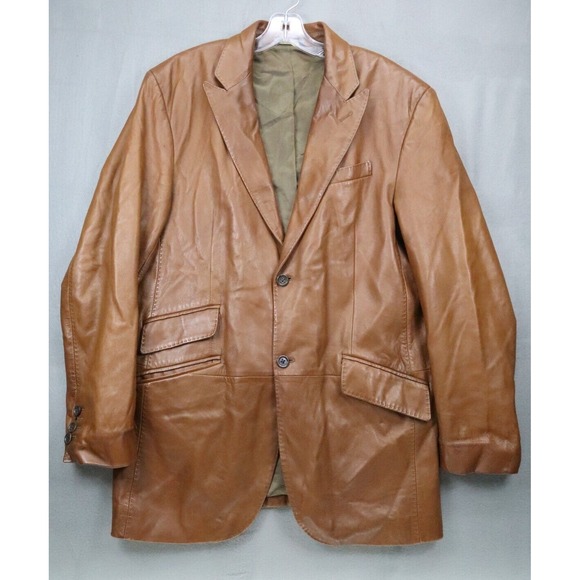 Banana Republic Men's 100% Leather Distressed 2-Button Blazer Jacket Brown 44‎